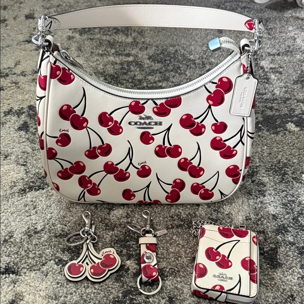 Coach | Bags | Coach Cherry Print Shoulder Bag In White And Red